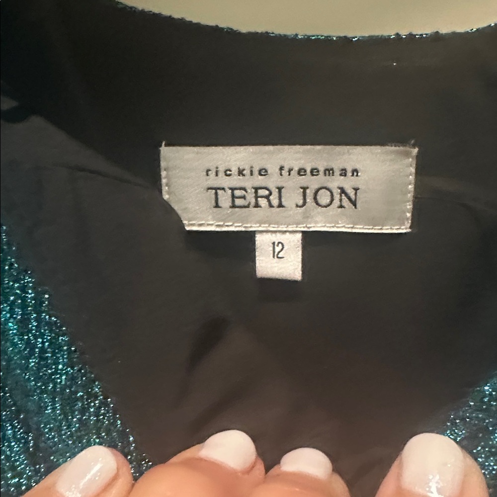 Rickie Freeman for Teri Jon Shimmering Blue Maxi Dress - Picture 2 of 3